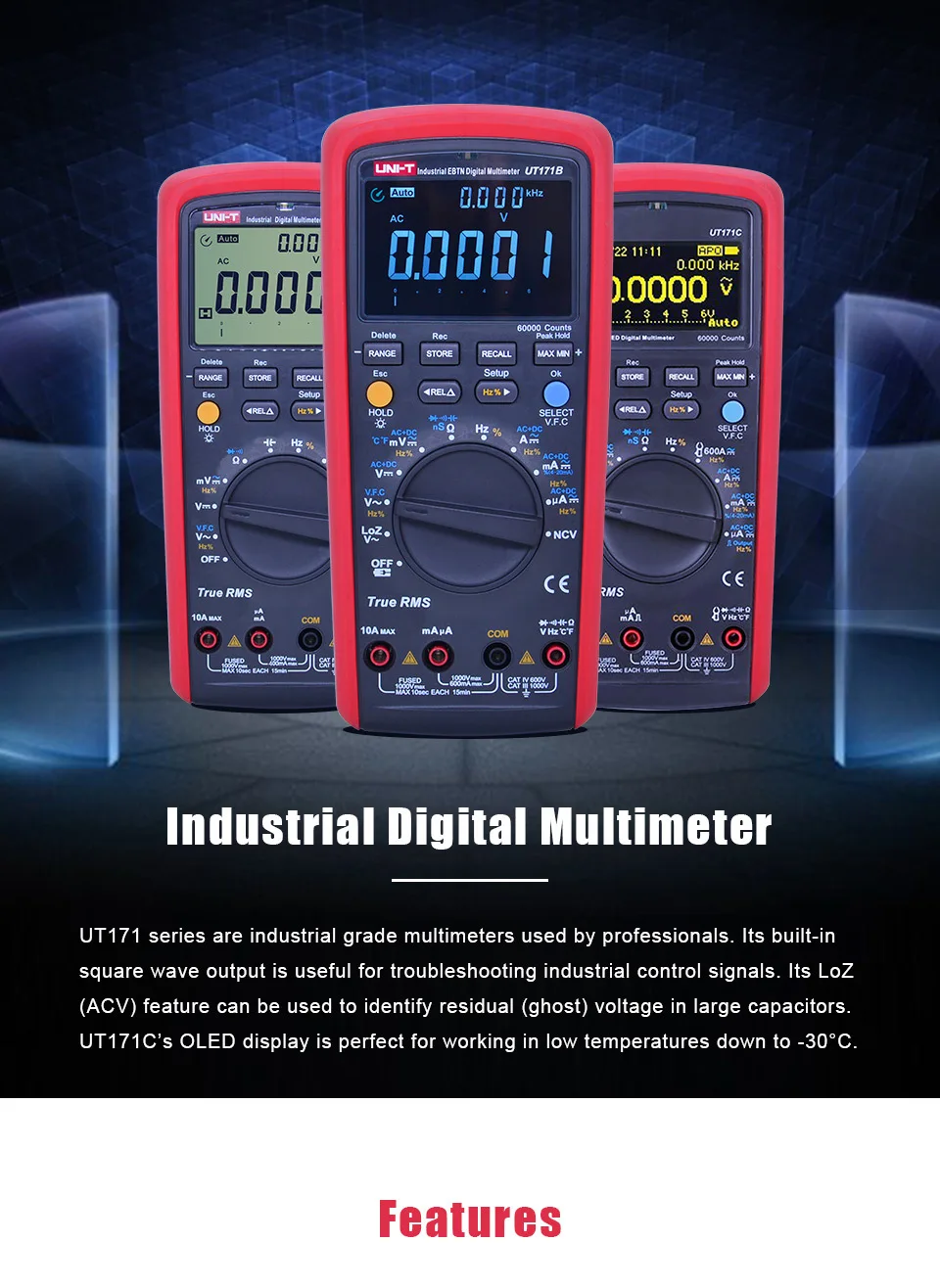 UNI-T UT171B промышленный истинный RMS цифровой мультиметр AC DC Вольтметр Амперметр емкость частотомер 60 к счетчик EBTN дисплей