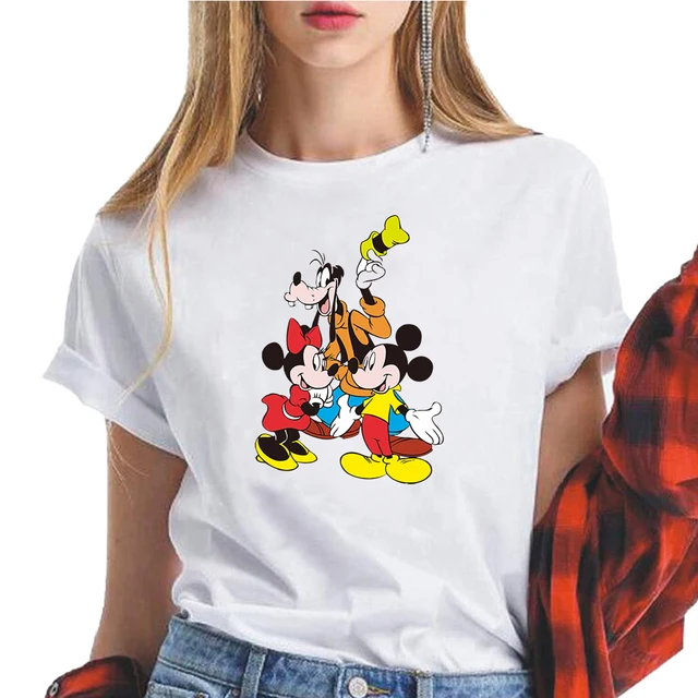 Camiseta con estampado de animados de Mickey Mouse y Minnie para ropa moderna de verano para mujer, estilo Harajuku coreano|Camisas polo| AliExpress