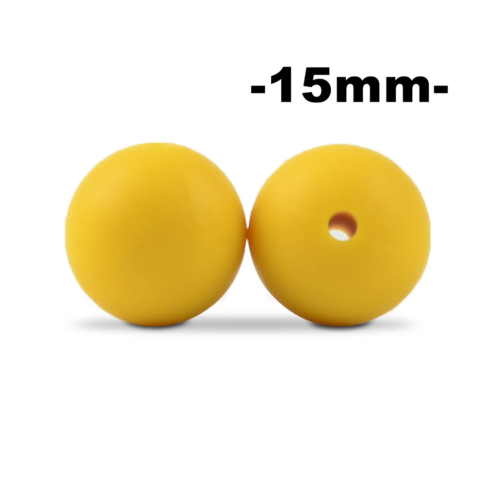 mustard LOFCA, 15 мм, 100 шт., силиконовые бусины для прорезывания зубов, Прорезыватель для зубов, ожерелье для кормления ребенка, соска, зажим для ухода за полостью рта, не содержит бисфенола, пищевой, цветной - Цвет: mustard