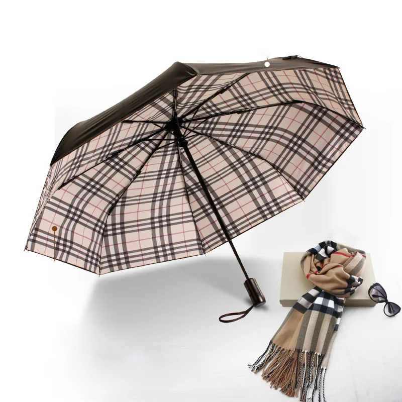 

New Style Creative Three Fold Vinyl Parasol Fully Automatic Development Couples Parasol Folding Advertisement Umbrella Wholesale