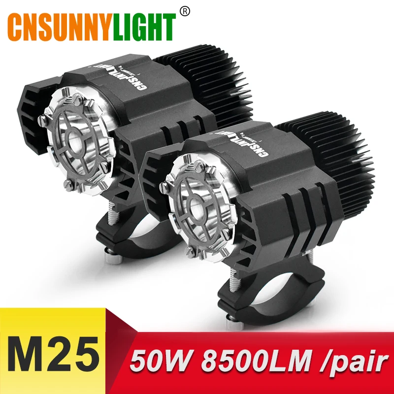

CNSUNNYLIGHT LED Motorcycle Headlight 50W 8500Lm/2pcs White Moto Spotlight Fog DRLs Bike Headlamp Work Driving Lights Waterproof