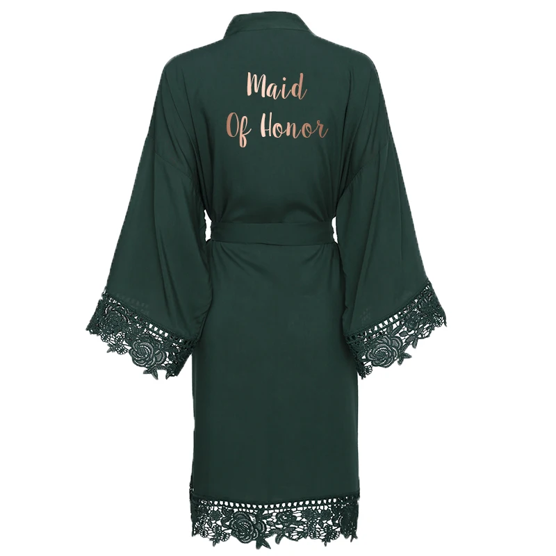 Green Maid of Honor Owiter зеленое однотонное хлопковое кимоно для невесты и подружки невесты с кружевной отделкой женский свадебный халат белый халат для сна - Цвет: Green Maid of Honor