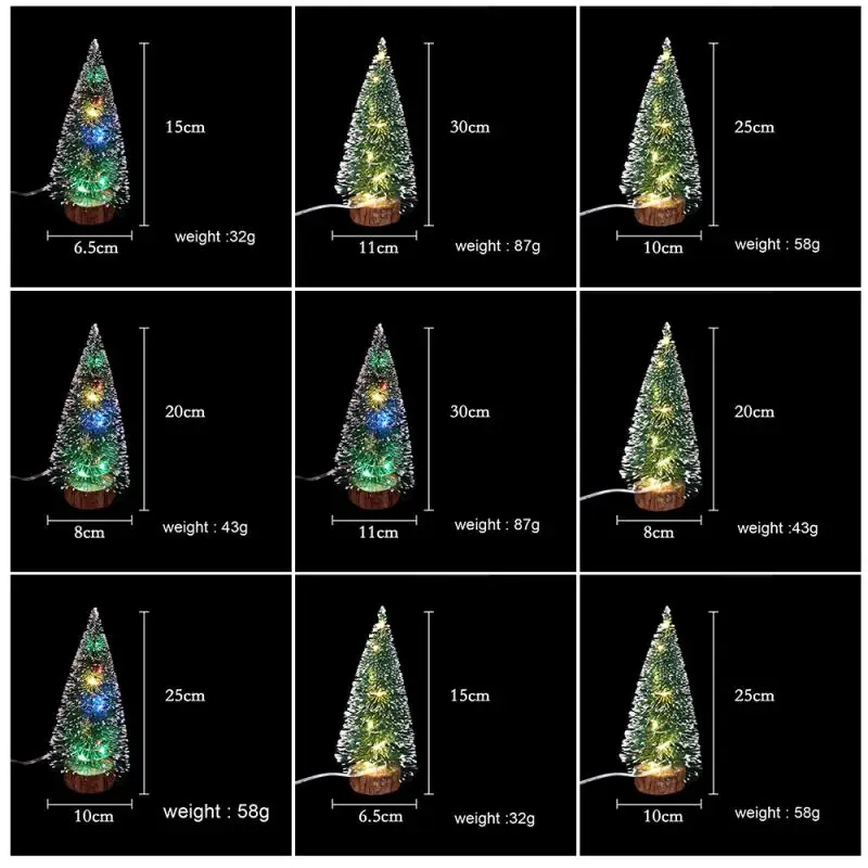 4 размера, Рождественские Елочные принадлежности для рождественского декора, маленькая сосновая елка, размещенная на рабочем столе, светодиодный светильник, хвоя