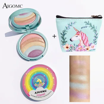 

Cosmetic Highlights Rainbow Color Powder Cake the Palette Eyeshadow Beauty Makeup Specular Color Blush Box And Bag in the Set