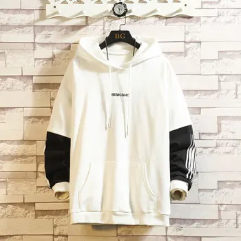 

2020 Autumn & Winter New Arrival Letter Printing Hooded Pullover Sweatshirt Loose Coat Stitching Sweatshirt Free Shipping