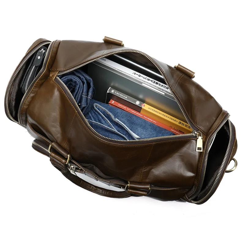  Sac de voyage en cuir véritable sacs de voyage pour hommes en cuir sac de sport hommes grande capac