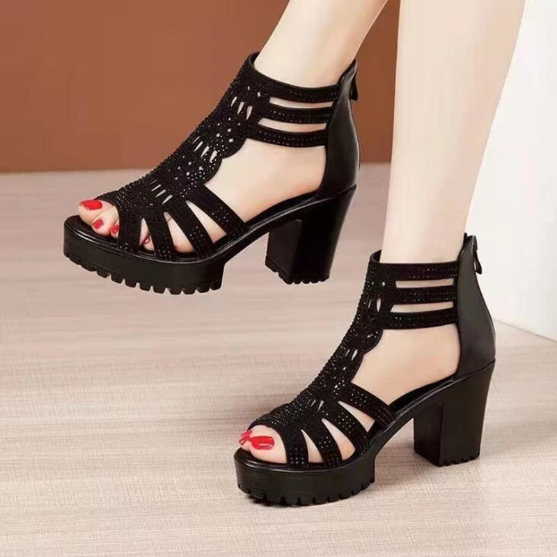 Zapatos Plataforma con Tacón Alto, Sandalias Gladiador, Punta Abierta, Trasera, Remaches, Talla 35 a 40, Mujer, 2021|Sandalias de mujer| - AliExpress