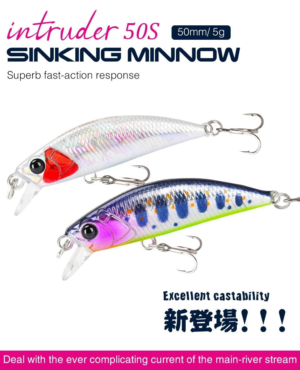 TSURINOYA 50mm 5g Sinking Minnow Angeln Locken INTRUDER 50S TROUT Künstliche Jerkbait Harten Köder Hecht Wobbler Stream crankbait – Detail 3