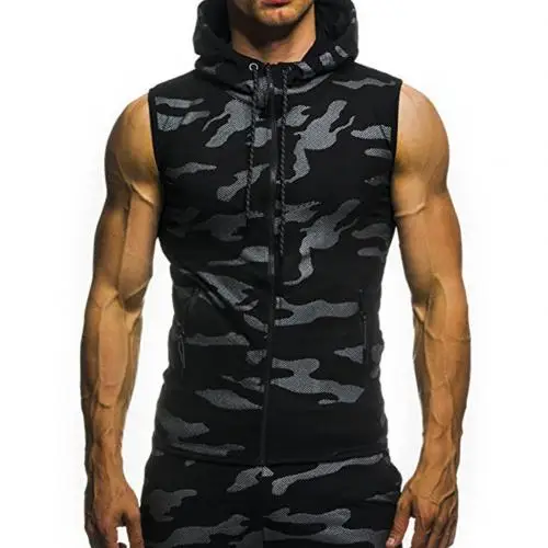 Hombres Culturismo Gimnasios Entrenamiento fatisico Sudaderas sin mangas Hombre Camuflaje casual Sudaderas con capucha Chaqueta - Цвет: Dark Gray