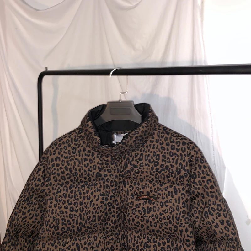 Winter Thick Leopard Jacket Men's Warm Fashion Parka Men Printing Casual Stand Collar Coat Man Loose Cotton Jacket Male Clothes