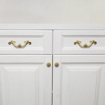 

Brass Handle American European French retro classic middle ancient handle drawer wardrobe door pure copper gold handle