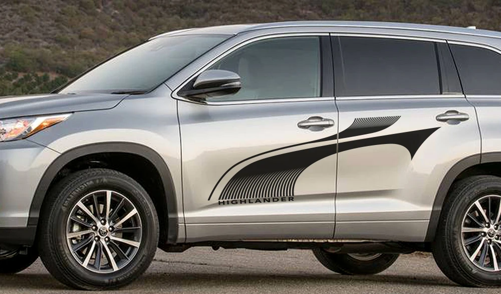 2 шт. наклейка на обе стороны юбки для Toyota highlander, виниловая пленка, авто гоночные полосы, наклейки, тюнинг автомобилей, автомобильные аксессуары