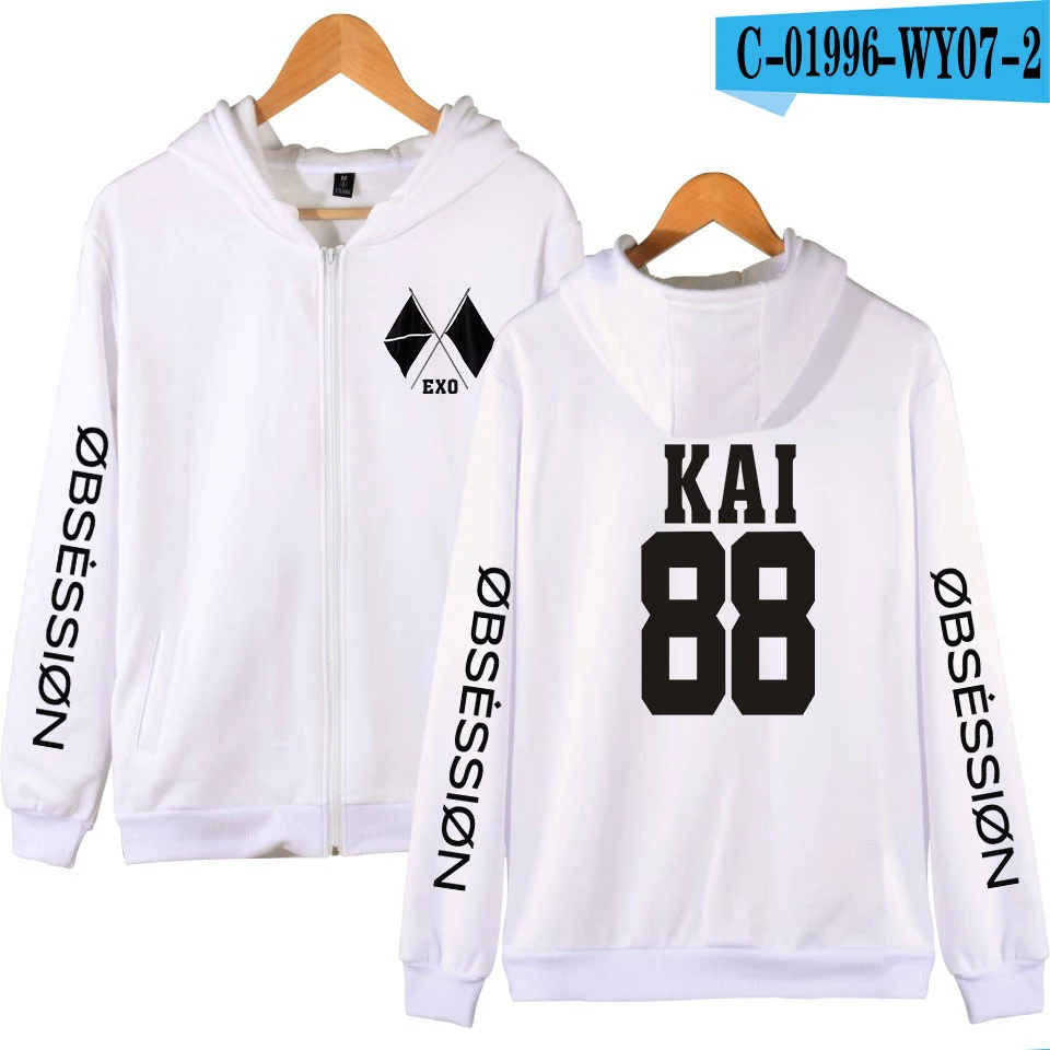 Frdun Tommy KPOP EXO Sixth Album OBSESSION X-EXO Print Zipper Hoodies Sweatshirt Women/men Fashion Hoodies Zippers - Цвет: picture color