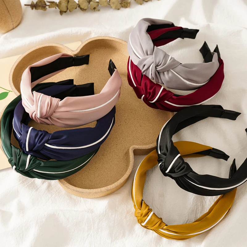 

Solid Color Headband Simple Hair Accessories White Side Hairbands Twisted Knotted Hair Hoop Wide Brimmed Bow Fashion Head Hoop
