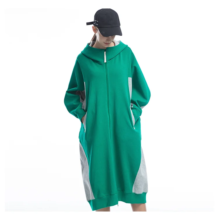 Women Spring Autumn New Casual Ultra Loose Long Hooded Knitted Cotton Sweatshirt Ladies Oversize Hoodies Coat