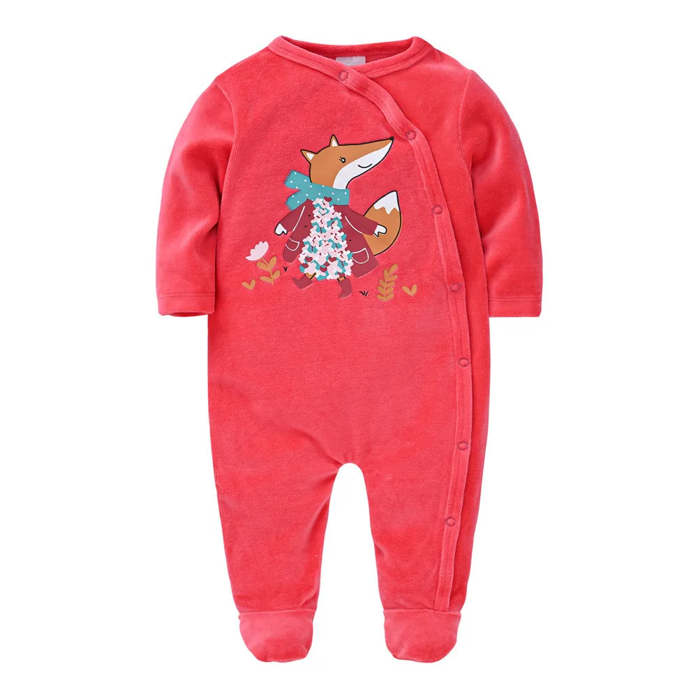 Kavkas Baby Girls Footies Long Sleeve bebes O-Neck Clothing 0-24M Winter Velvet Newborn Pajamas Baby Clothes roupa de bebe