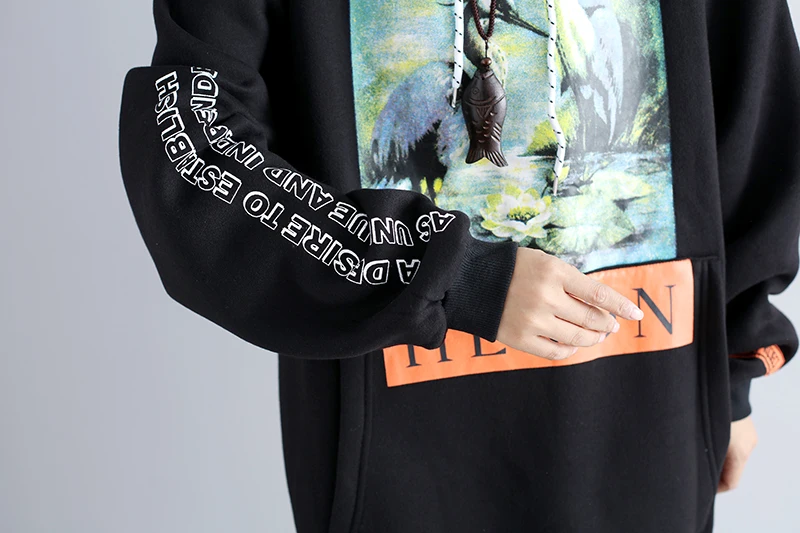 Photo Shoot Brushed And Thick Literature And Art Large Size Loose-Fit Printed Hoodie Limit 61