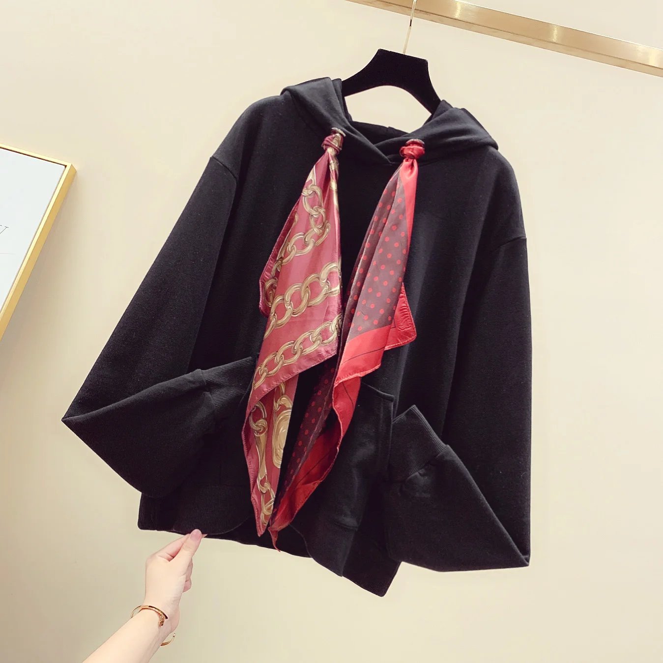 Harajuku толстовки для женщин Новая модная лента пальто с завязками с капюшоном Толстовка Femme студенческий свободный Pull жакет; короткая куртка - Цвет: Черный