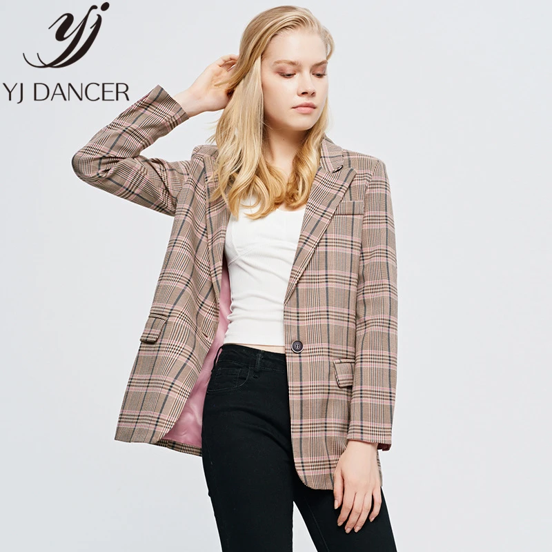Autumn Winter New Women's Jacket Plaid Casual Lattice Long-Sleeved Straight Blazer Fashion Small Suit Female ZZZ154