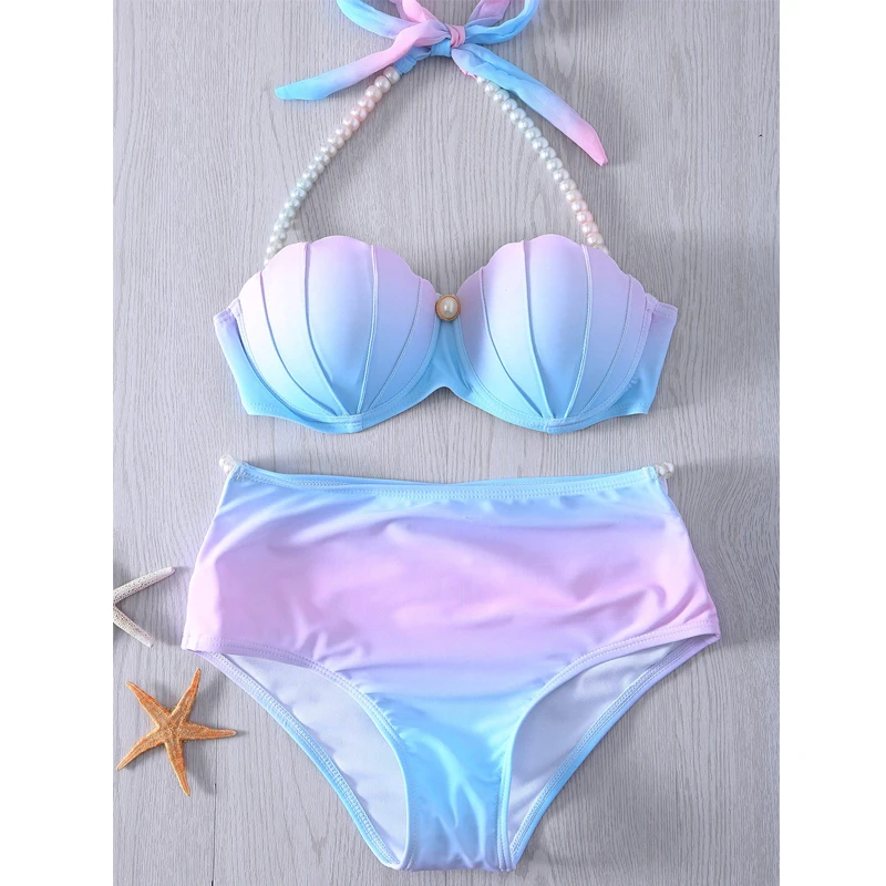 

Sexy Pearl High Waist Bikini Push Up Women Swimsuit 2020 Mermaid Shell Swimwear Bikini Swimming Suit Bathing Suit Swim Dress