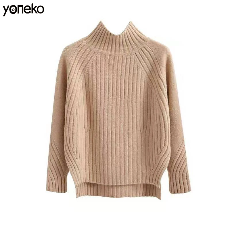 

Yoneko 2020 autumn and winter Korean loose shirt half turtleneck sweater female long-sleeved pullover sweater KM605