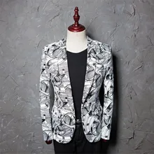 Мужской свадебный костюм с принтом, Блейзер, модный, сценический, черный, белый, готический стильный костюм, мужской Весенний костюм
