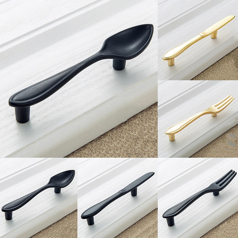 

Creative Knife Spoon Fork Design Kitchen Cabinet Pull Handles Drawer Hardware Knobs Door Knob Pulls