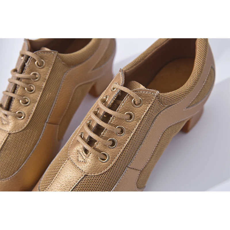 2021 Summer New Women Skin Color Leather Breathable Mesh Latin Dance Teacher Shoes Split Sole Training Latin Ballroom Shoes