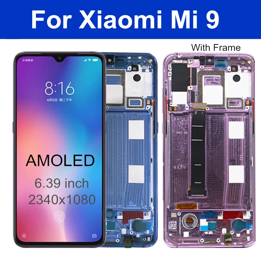 US $115.27 639 For Xiaomi Mi 9 Mi9 LCD Display AMOLED  LCD for xiaomi 9 LCD Display Touch Screen Digitizer Assembly with frame