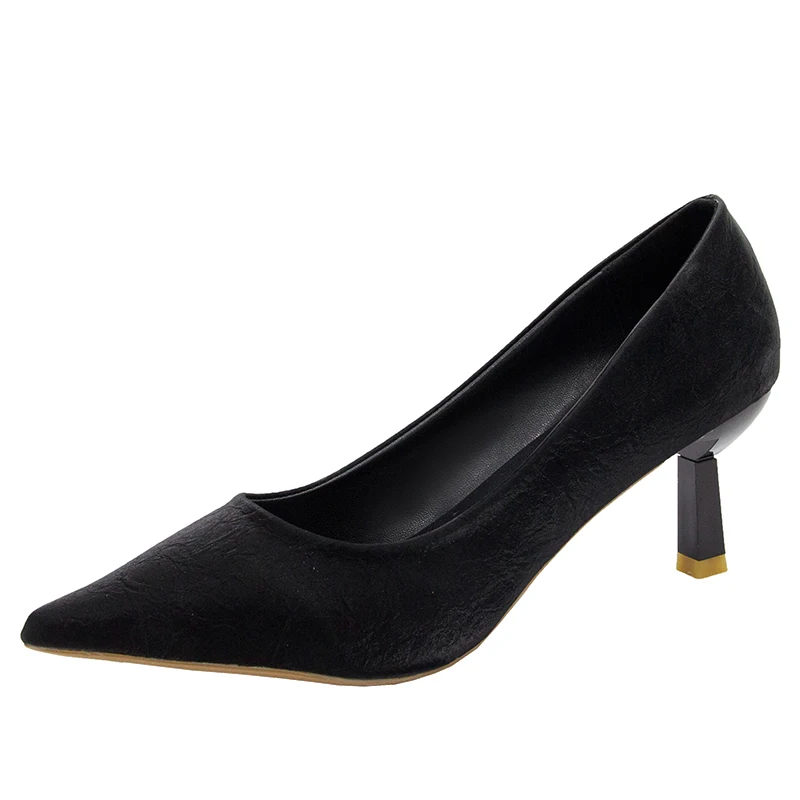 

2019 New Women Shoes Shallow Mouth Pumps Pointed Toe High Heels Ladies Flock Thick with Spring Fine Heel Single Shoes Women