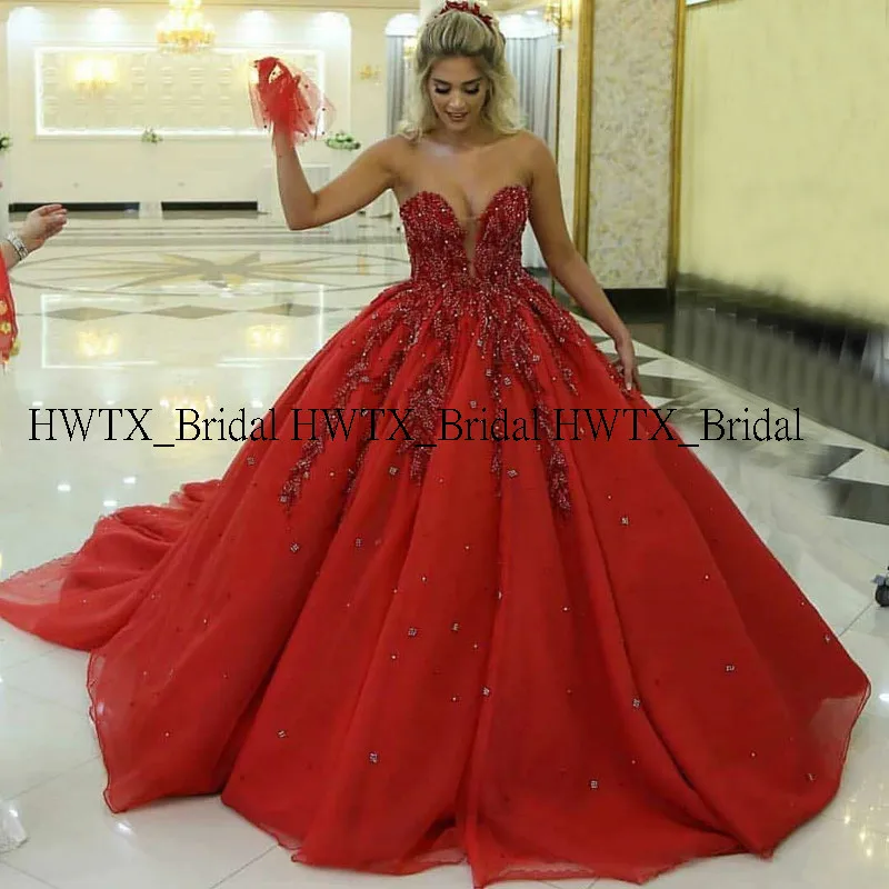 Роскошное бальное платье HWTX_Bridal с бусинами и шлейфом с корсетом из Красного Тюля длинное платье для театрализованного представления вечерние платья для выпускного вечера