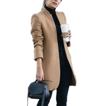 

Tops Shopping Solid Trench Stand Collar Elegant Long Winter Warm Ladies Slim Fit Outdoor Women Wool Coat Outwear Fashion Office