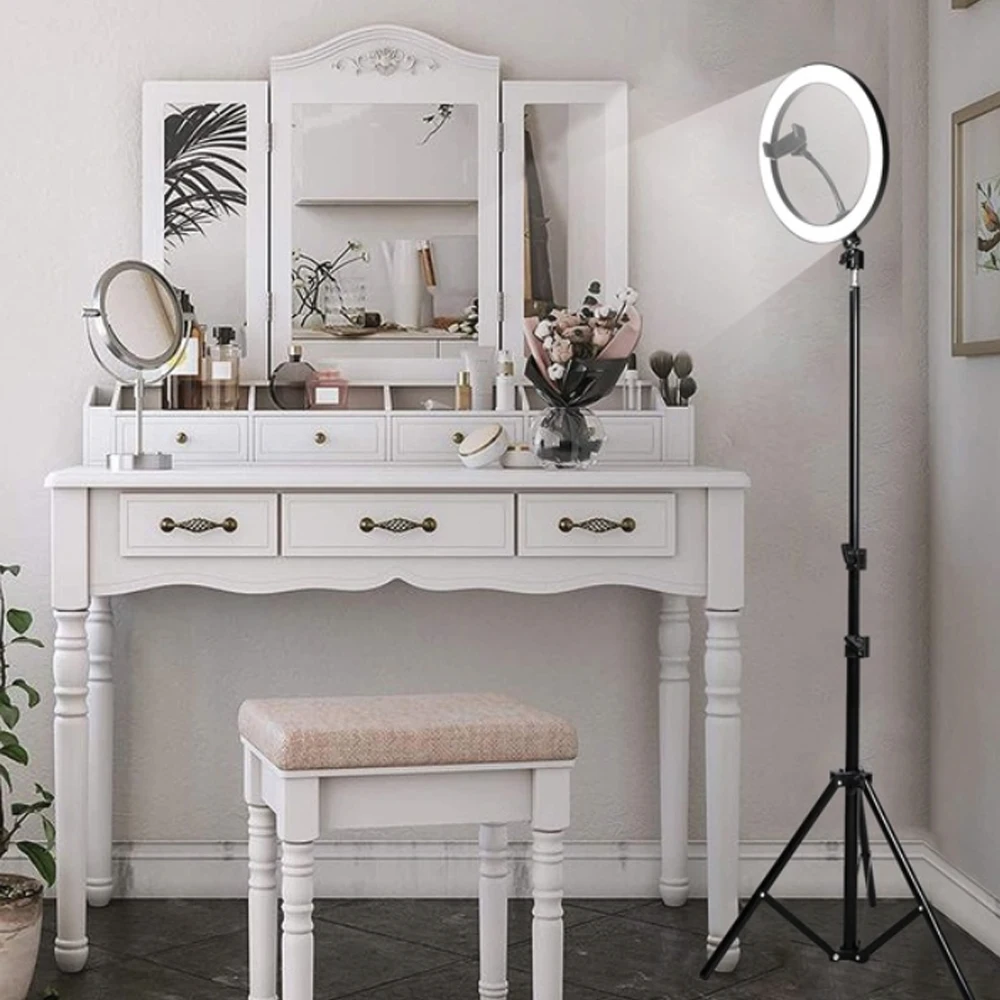 

W/Tripod Video Light Lamp Lighting Selfie Makeup Camera LED Ring Light Universal Photo Sudio Photography Stand Three-Speed