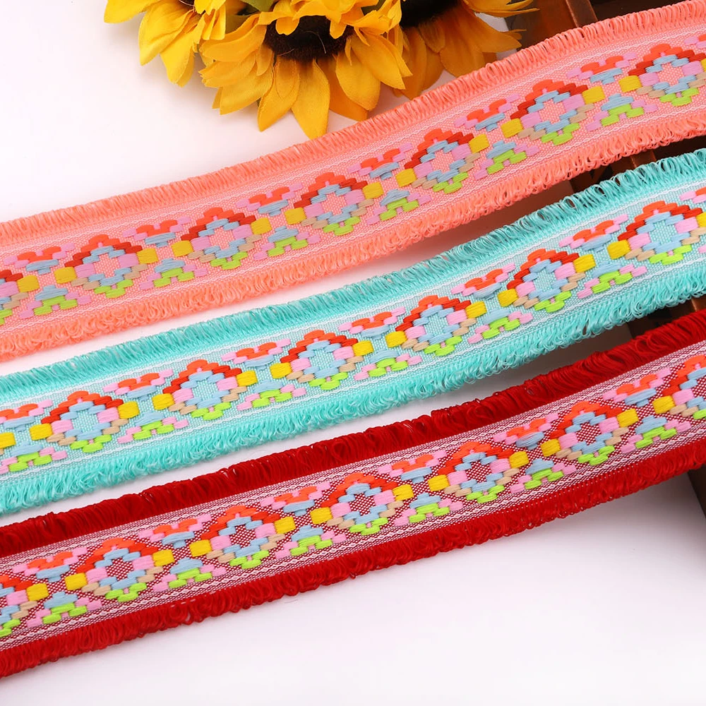2yards Bilateral Fringe Jacquard Webbings Lace Ribbon Trims Clothing Collar Decorative DIY Handwork Sewing Accessories Lace lace ribbon,lace sewing accessories,lace sewing supplies,lace accessories,lace garment accessories,clothing accessories,lace decoration,clothing craft accessories,tassel trim lace