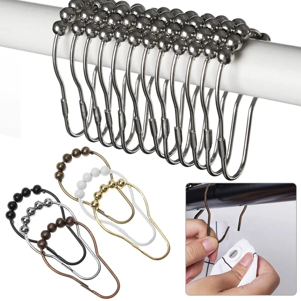 12 Pcs Shower Curtain Hooks Stainless Steel Curtain Rings Glide Smoothly Shower Hooks Rings For Bathroom Rods Curtains