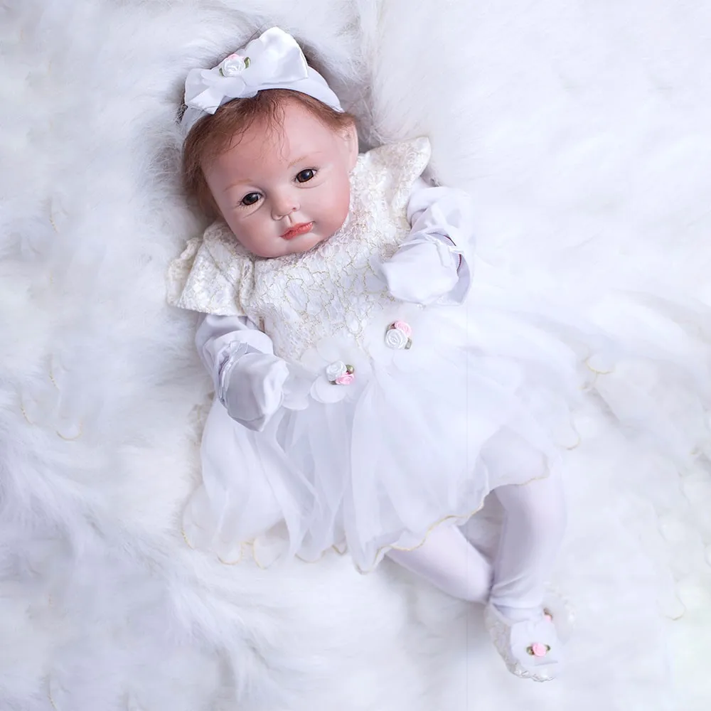 OtardDolls, новорожденная кукла, 22 дюйма, силиконовая, Реалистичная, Bebe, белое платье, Reborn Baby Doll, игрушки для ребенка-карьера, форма для будущих мам