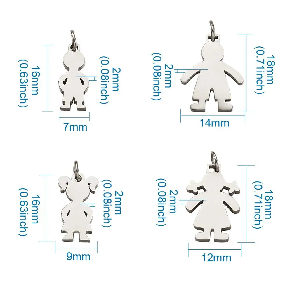20Pcs Stainless Steel Figure Pendants Boy Girl Charms For Bracelets Necklace Jewelry Making DIY Handmade Findings Accessories