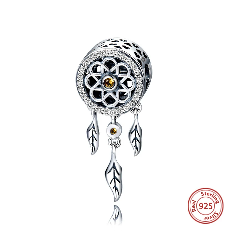 

StrollGirl new 100% 925 Sterling Silver Dreamcatcher Blue Stone Beads Suitable for Pandora Charm Bracelet Women Fashion Jewelry