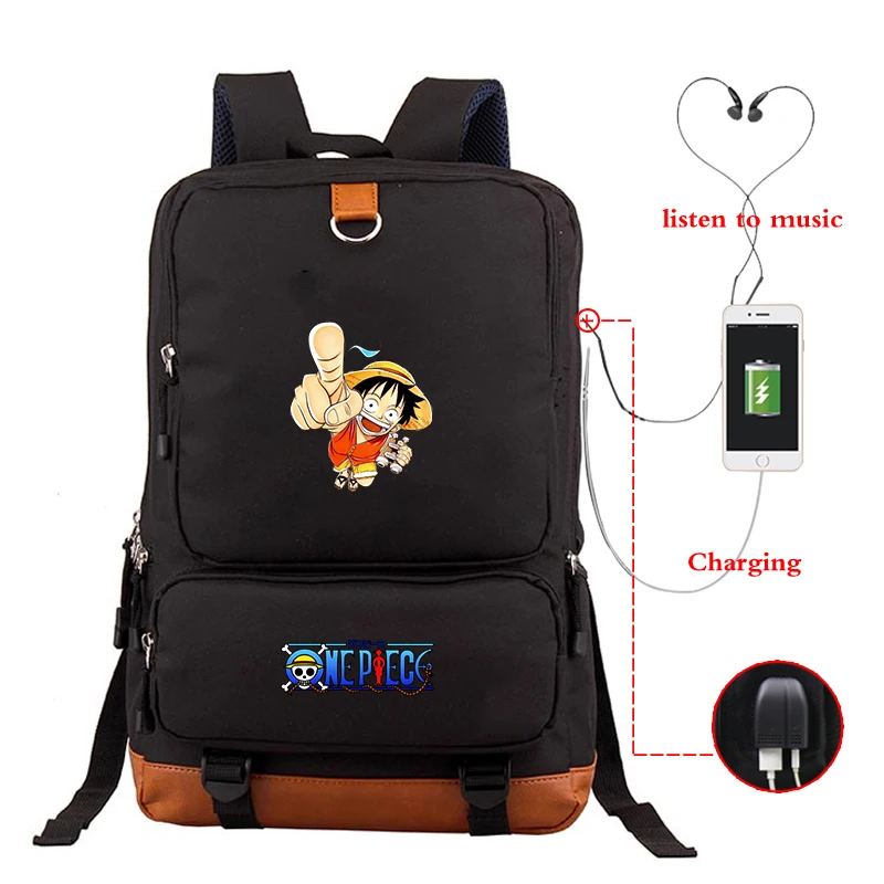 Anime Black Backpack USB Charging Large Capacity Bagpack Unisex School Bags Backpacks Travel Bag for College Bookbag Sac A Dos