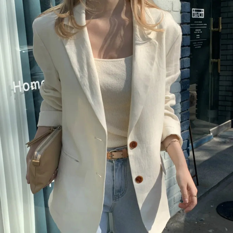 

Women Autumn Cotton Linen Blazers Jacket Coat Long Sleeve Blazer Femme Veste Plus Size Casual Outwear Coat Blaser Feminino