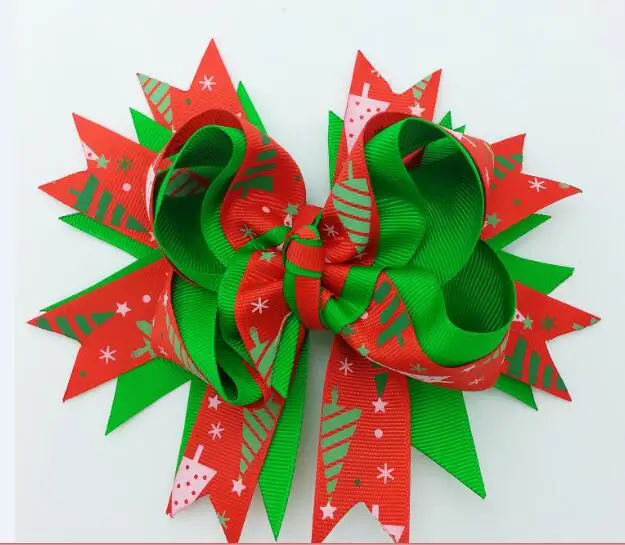 Girls Christmas Hair Bows With Clips Grosgrain Ribbon Headwear Handmade Bowknot Hair Accessories For Christmas 5 inches/8 inches - Цвет: 5