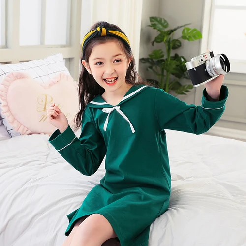 CQ Q 5213green kids Хлопковые детские платья для девочек Осенняя футболка с длинными рукавами Семейные комплекты «Mommy and Me», домашняя одежда для девочек, одежда для сна женская ночная одежда - Цвет: CQ Q 5213green kids