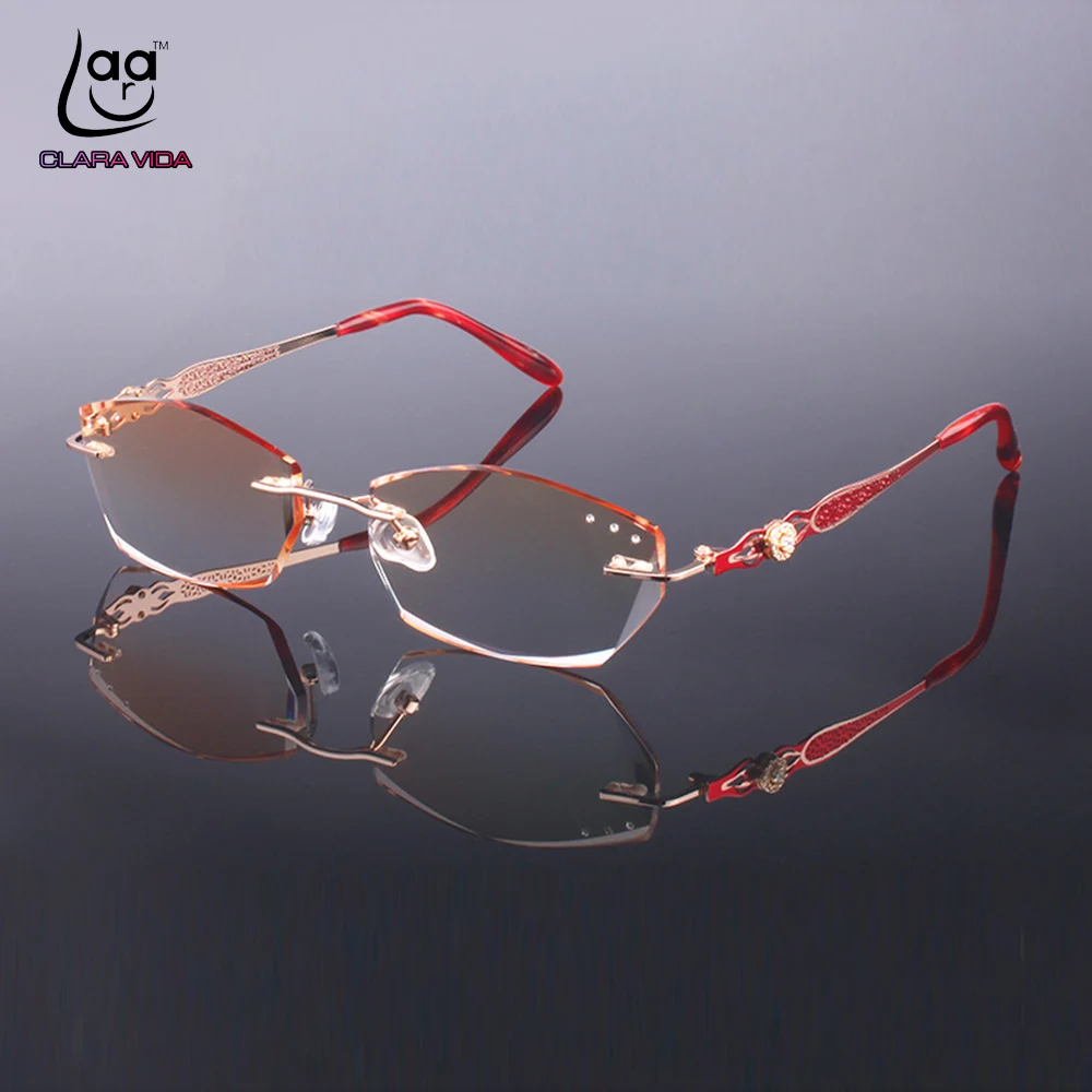 

Luxury PRIVATE Custom Manual Pure Titanium Frame Diamond Cut High-elastic Tinted Lenses Ladies Prescription Glasses Photochromic