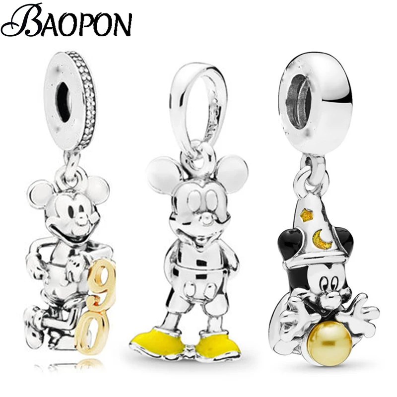 

2Pcs/Lot Silver Plated Mickey Minnie Pendant Dangle Charms Fit Pandora Bracelets Necklaces DIY Women Jewelry Making