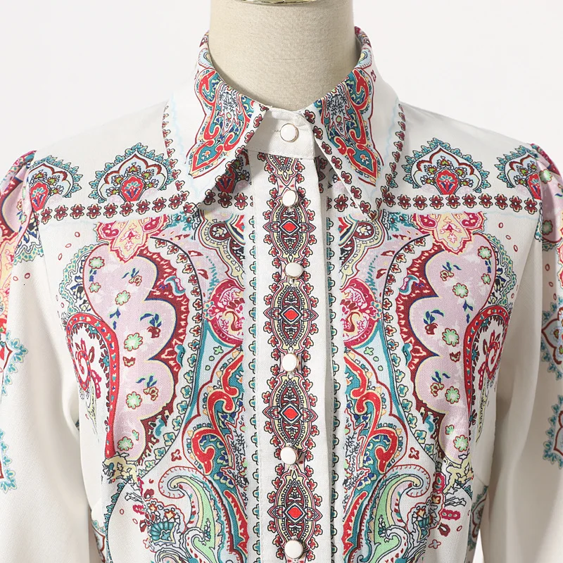 DEAT New Turn-down Collar Lantern Sleeves Printed High Waist Single Breasted Mini Length Dress Female Vestido WJ05209L