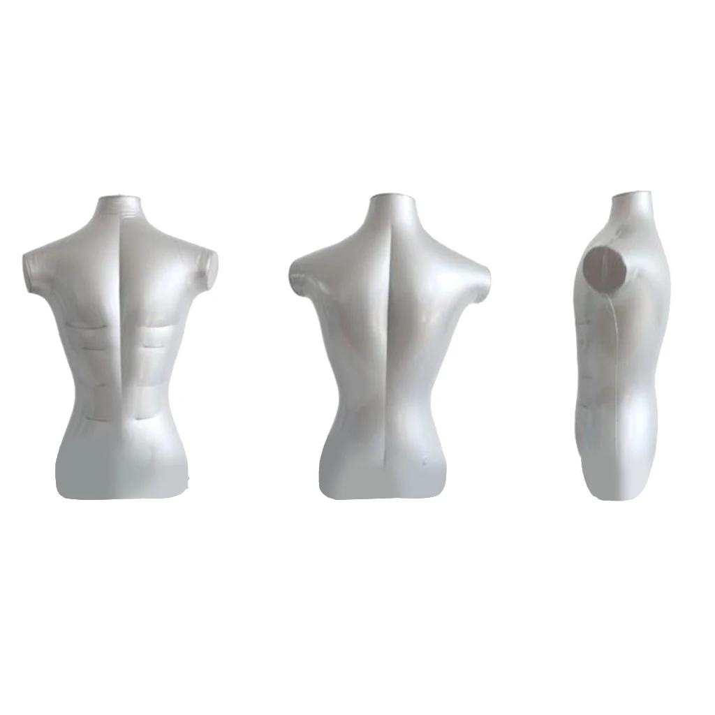 28.35'' Inflatable Male Mannequin Bust T-shirt Top Dummy Store Display Models Holder Silver