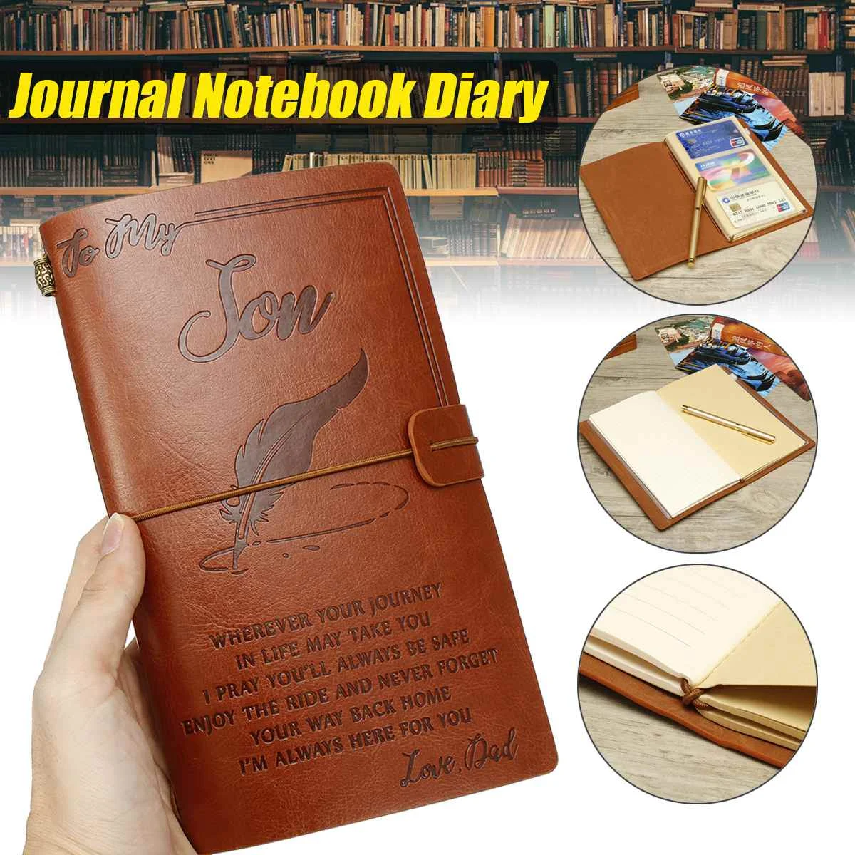 

Dad to Son Notebook Gift Diary Travel Journal Vintage Retro PU Leather Stationery