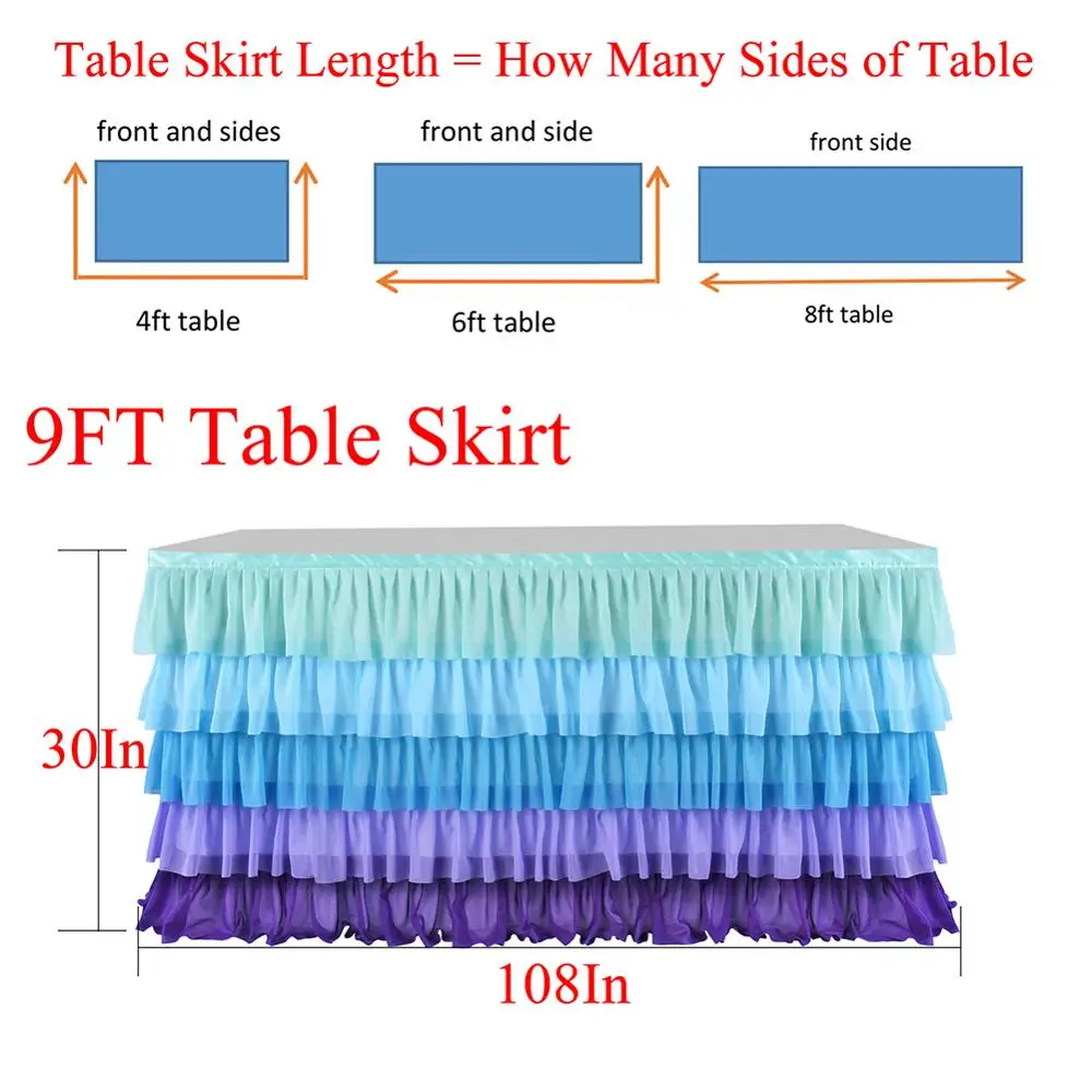 Table Skirt 9FT 5 слоев Фиолетовый Синий сплайсинга шифон стол юбка для свадебного украшения ребенка душ вечерние свадебные стол юбка ing домашний декор - Цвет: Table Skirt 9FT