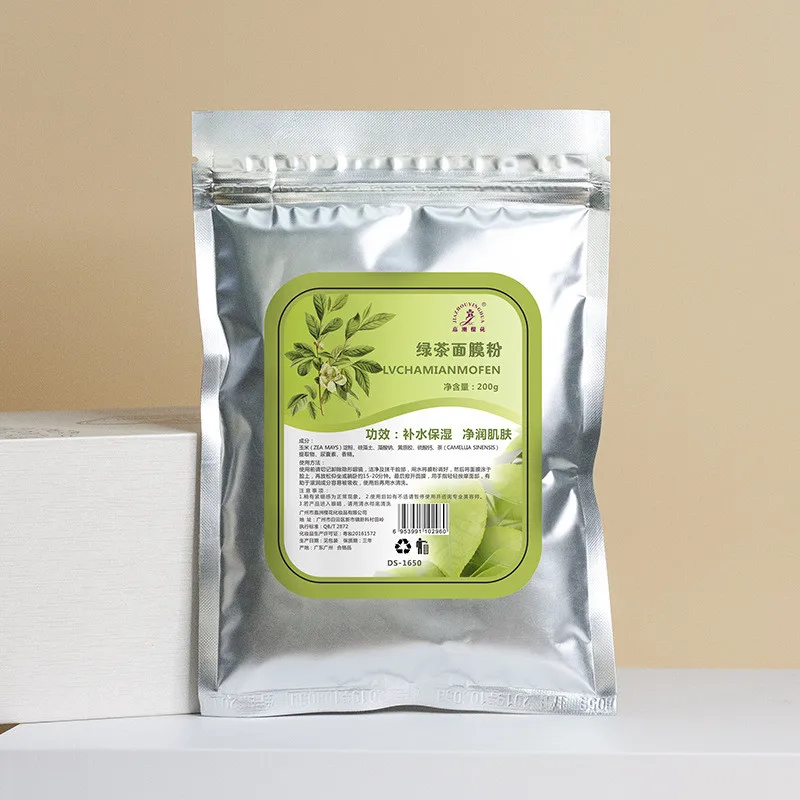 Маска с натуральным экстрактом зеленого чая и розы, порошковая, сужающая поры, контроль жирности кожи, Антивозрастная, осветляющая, питательная маска 200 г - Цвет: Green Tea