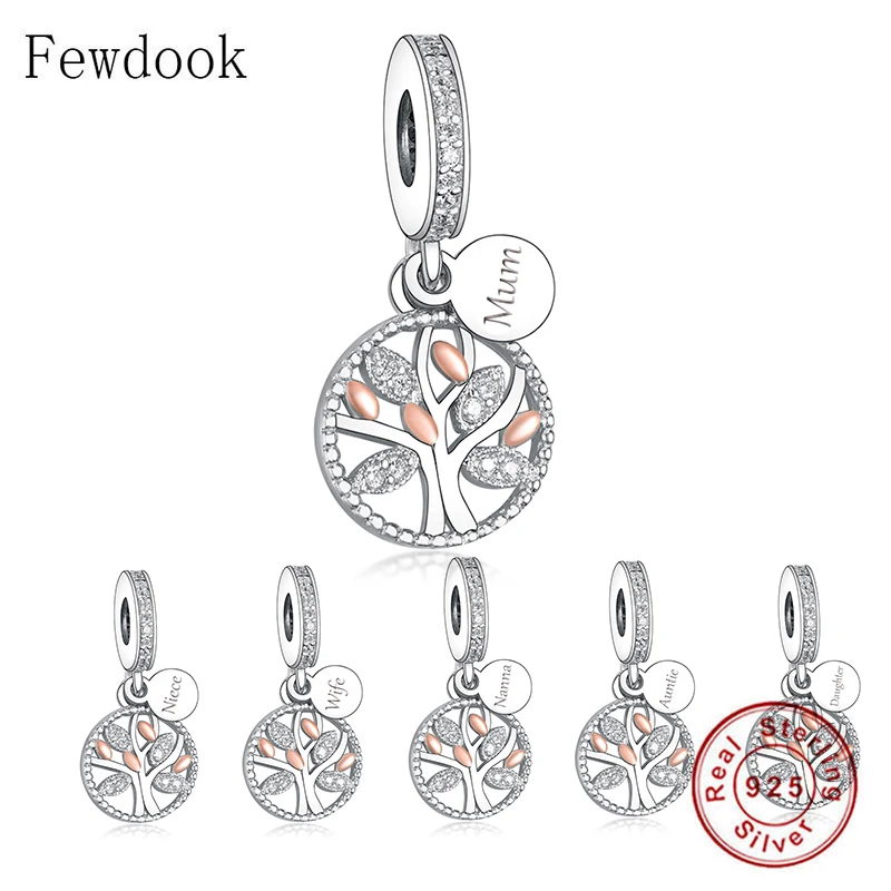 925 Silver Rose Gold Family Tree of Life Bead Pendant Fit Original Pan Charm Bracelet Making Wife Mum Daughter Berloque 2021 New | Украшения